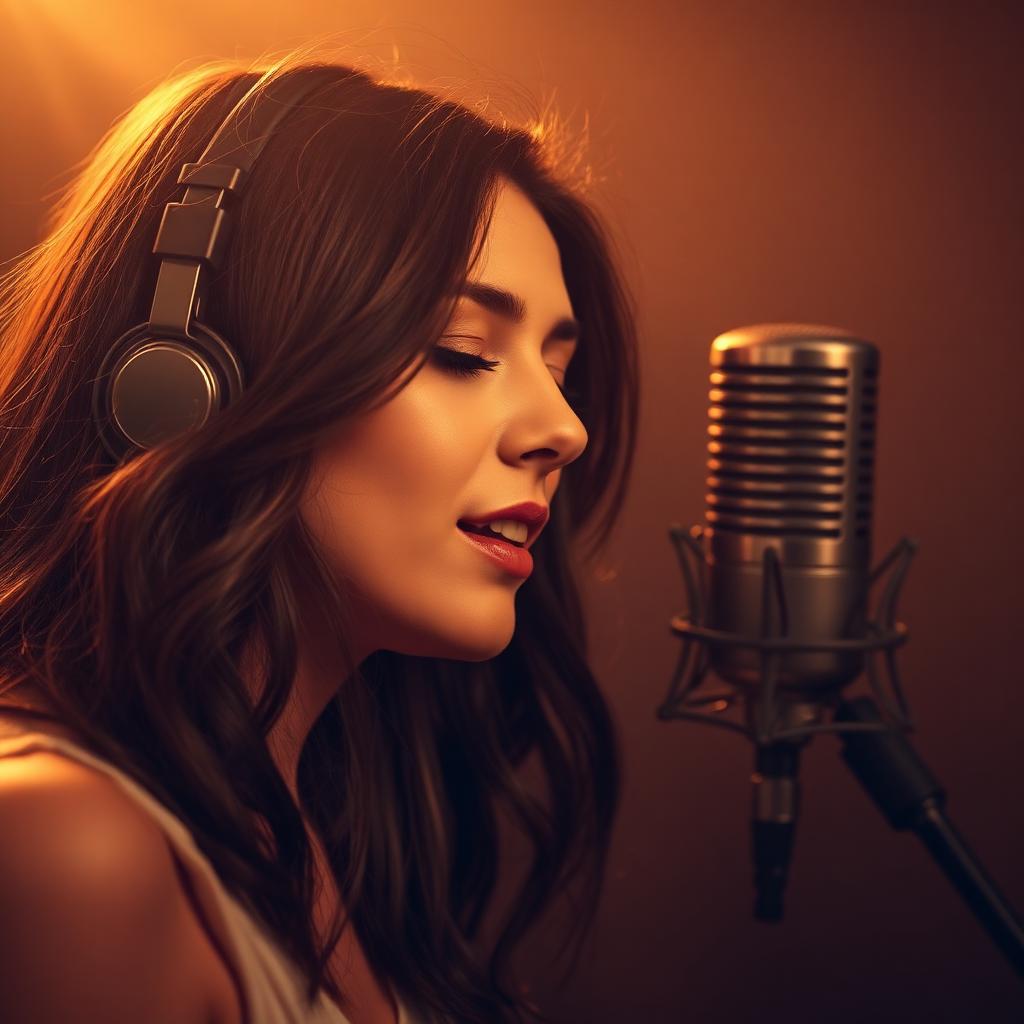 Vocalist editorial portrait with vintage microphone